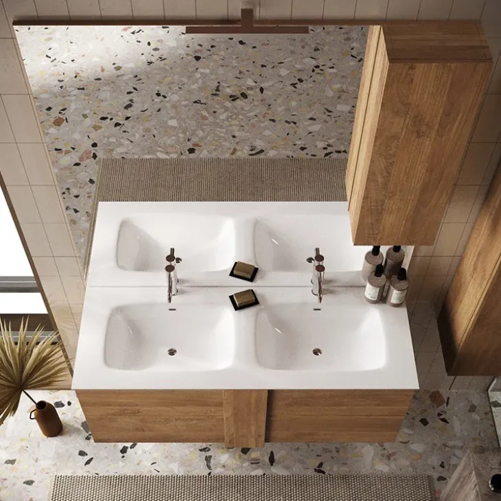 Mobile bagno sospeso 120cm con doppio lavabo 2 cassetti rovere scuro Alvarez