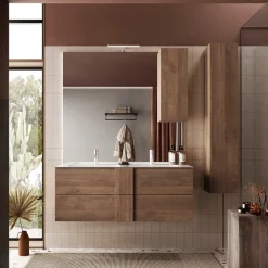 Mobile bagno sospeso 120cm con doppio lavabo 2 cassetti rovere scuro Alvarez