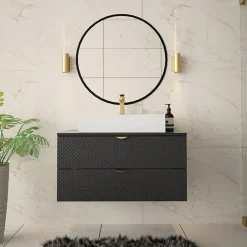 Mobile bagno sospeso 80cm con lavabo 2 cassetti nero Hakone 4