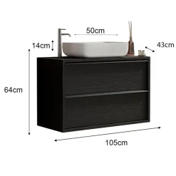 Mobile bagno sospeso 105cm con lavabo 2 cassetti nero frassinato Absolut