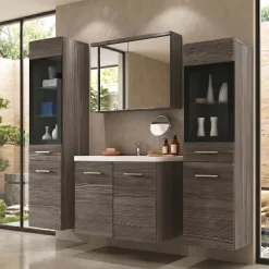Mobile bagno sospeso 60cm con lavabo, specchio e 2 colonne vetrate rovere grigio Luz