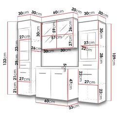 Mobile bagno sospeso 60cm con lavabo, specchio e 2 colonne vetrate grigio lucido bianco Luz