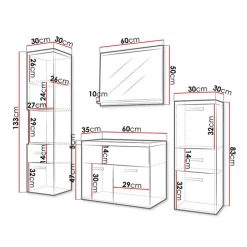 Mobile bagno sospeso 60cm con lavabo, specchio e colonne bianco rovere Loretta