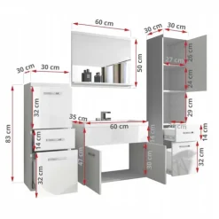 Mobile bagno sospeso 60cm con lavabo, specchio e colonne bianco rovere Loretta