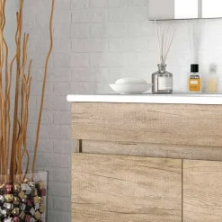 Mobile bagno sospeso 80cm con lavabo e specchio rovere nordik Dexter