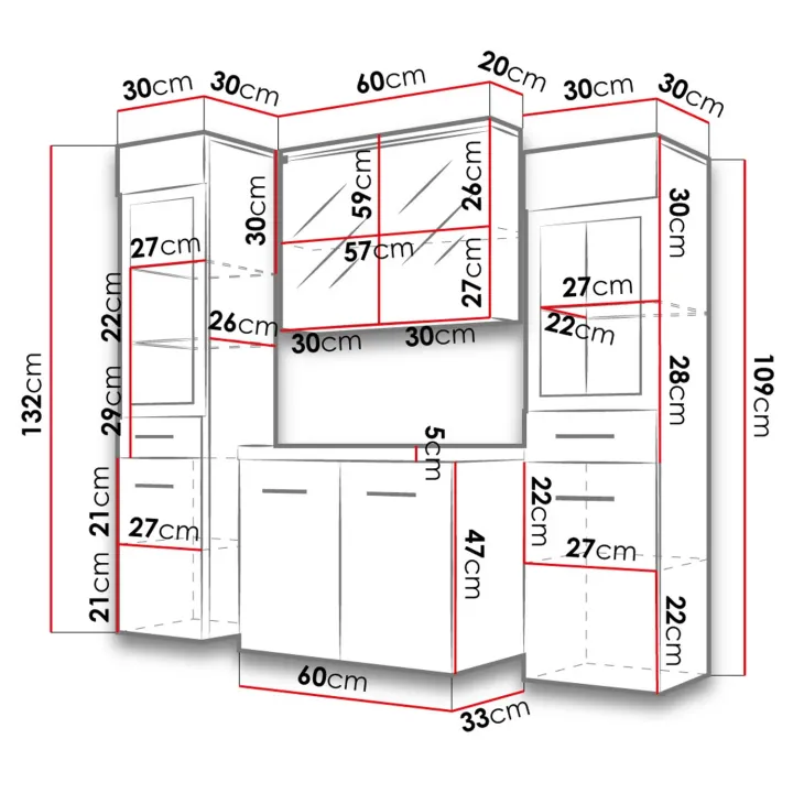 Mobile bagno sospeso 60cm con lavabo, specchio e 2 colonne vetrate bianco lucido Luz