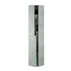 Mobile bagno sospeso 80cm con lavabo, specchio e colonna cemento bianco Oscar
