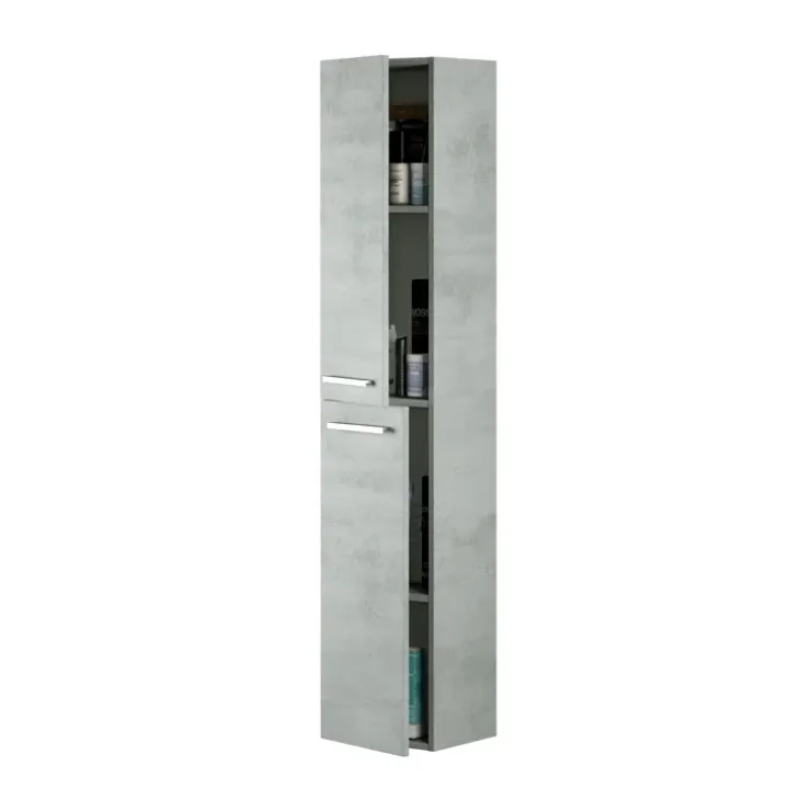 Mobile bagno sospeso 80cm con lavabo, specchio e colonna cemento bianco Oscar
