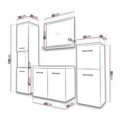 Mobile bagno sospeso 60cm con lavabo, specchio e 2 colonne rovere grigio Saturnia