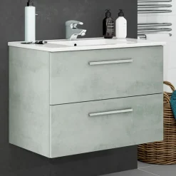 Mobile bagno sospeso 80cm con lavabo e specchio cemento bianco Oscar