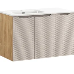 Mobile bagno sospeso 90cm con lavabo da incasso beige rovere Swim