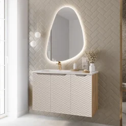 Mobile bagno sospeso 90cm con lavabo da incasso beige rovere Swim