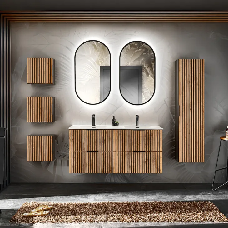 Mobile bagno sospeso 120cm con 2 lavabi da incasso quercia antracite Limpid