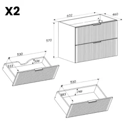 Mobile bagno sospeso 120cm con 2 lavabi da incasso quercia antracite Limpid