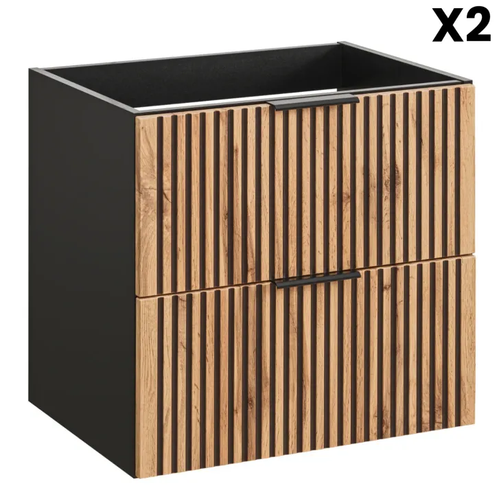 Mobile bagno sospeso 120cm con 2 lavabi da incasso quercia antracite Limpid