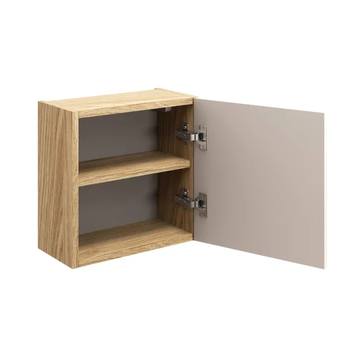 Mobile bagno sospeso 120cm con lavabo, specchio, colonna e 3 pensili beige rovere Swim