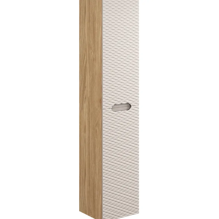 Mobile bagno sospeso 120cm con lavabo, specchio, colonna e 3 pensili beige rovere Swim