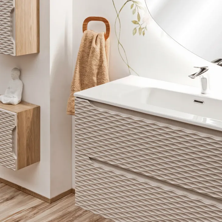 Mobile bagno sospeso 120cm con lavabo da incasso beige rovere Swim