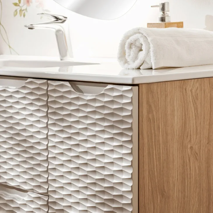 Mobile bagno sospeso 120cm con lavabo da incasso beige rovere Swim