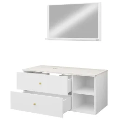 Mobile bagno sospeso 100cm con lavabo e specchio 2 cassetti bianco Krom