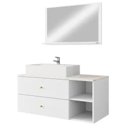 Mobile bagno sospeso 100cm con lavabo e specchio 2 cassetti bianco Krom
