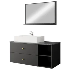 Mobile bagno sospeso 100cm con lavabo e specchio 2 cassetti nero Krom