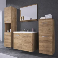 Mobile bagno sospeso 60cm con lavabo, specchio e 2 colonne rovere Saturnia