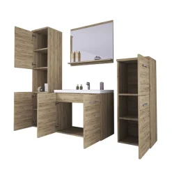 Mobile bagno sospeso 60cm con lavabo, specchio e 2 colonne rovere Saturnia