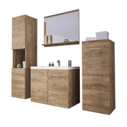 Mobile bagno sospeso 60cm con lavabo, specchio e 2 colonne rovere Saturnia