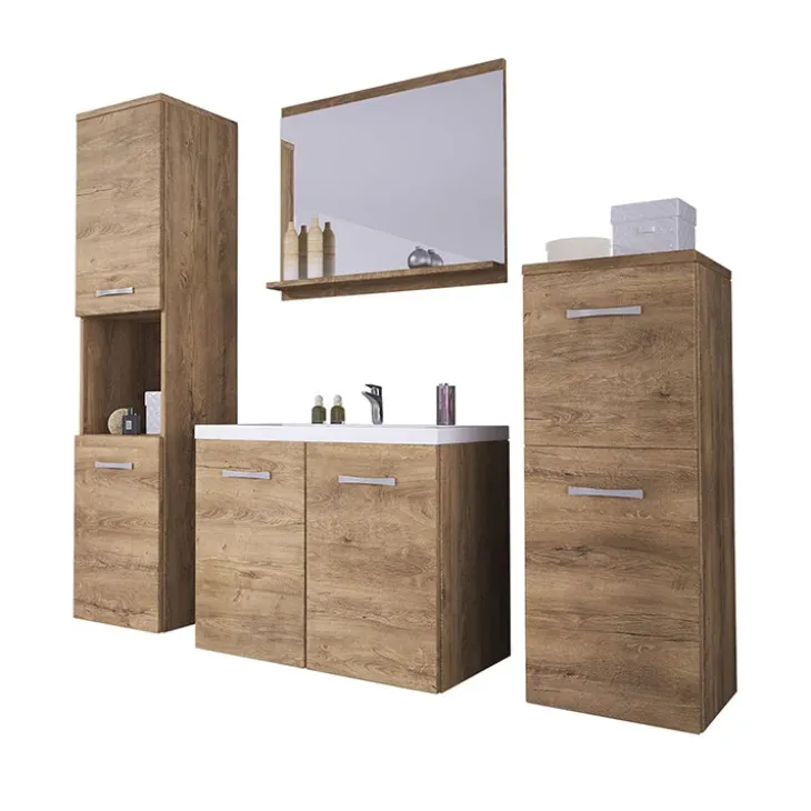 Mobile bagno sospeso 60cm con lavabo, specchio e 2 colonne rovere Saturnia