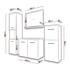 Mobile bagno sospeso 60cm con lavabo, specchio e 2 colonne rovere Saturnia
