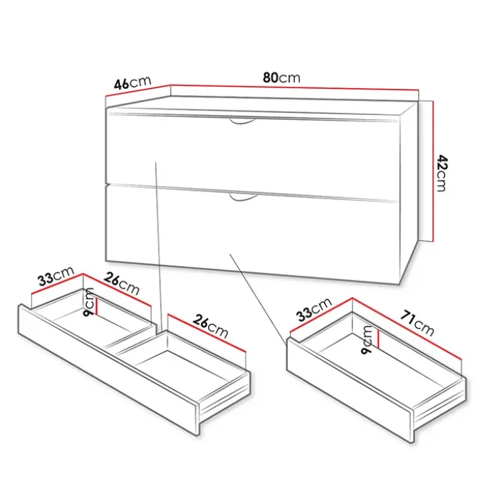 Mobile bagno sospeso 80cm con lavabo 2 cassetti bianco Hakone 4