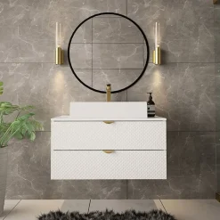 Mobile bagno sospeso 80cm con lavabo 2 cassetti bianco Hakone 4