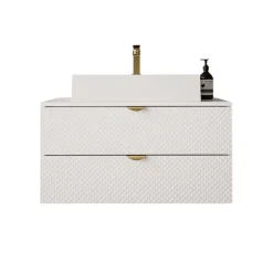 Mobile bagno sospeso 80cm con lavabo 2 cassetti bianco Hakone 4