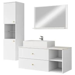 Mobile bagno sospeso 100cm con lavabo, specchio e colonna bianco Krom