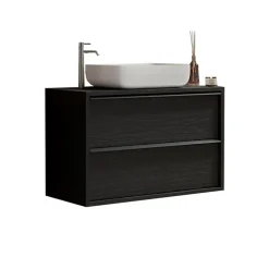 Mobile bagno sospeso 79cm con lavabo 2 cassetti nero frassinato Absolut