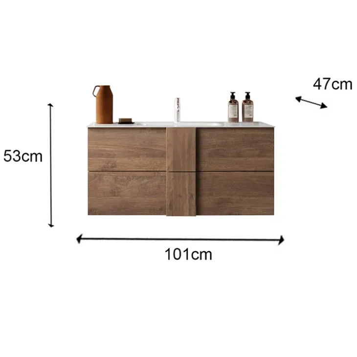 Mobile bagno sospeso 100cm con lavabo 2 cassetti rovere scuro Alvarez