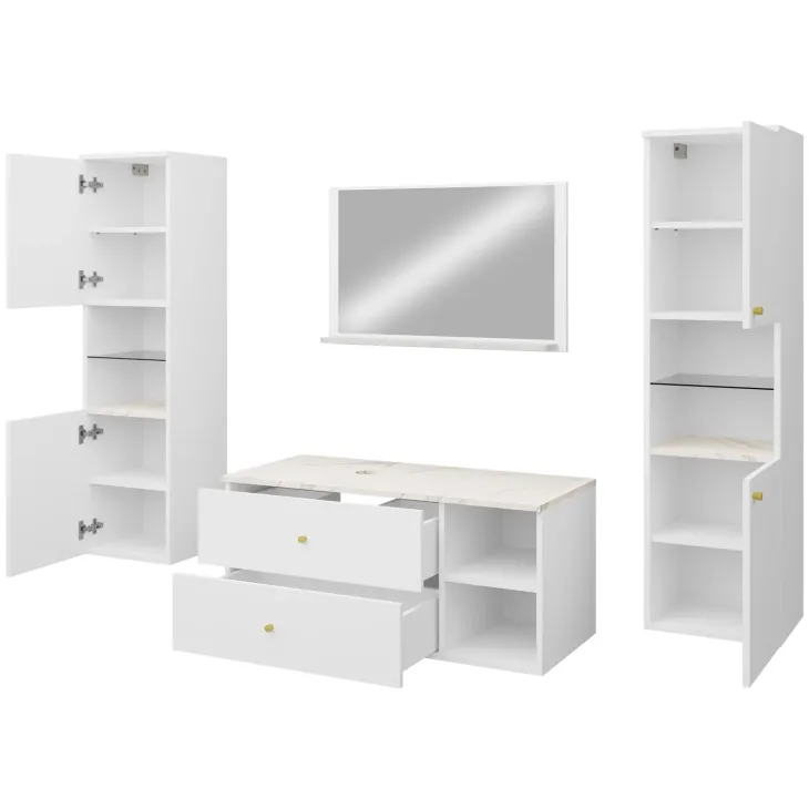 Mobile bagno sospeso 100cm con lavabo, specchio e 2 colonne bianco Krom