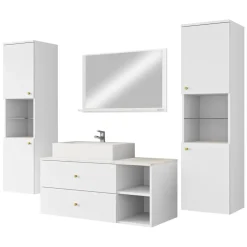 Mobile bagno sospeso 100cm con lavabo, specchio e 2 colonne bianco Krom