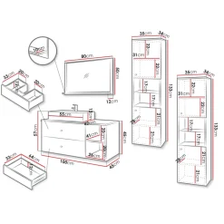 Mobile bagno sospeso 100cm con lavabo, specchio e 2 colonne nero Krom
