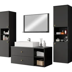 Mobile bagno sospeso 100cm con lavabo, specchio e 2 colonne nero Krom