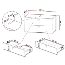 Mobile bagno sospeso 80cm con lavabo 2 cassetti maniglie oro nero Bursa 4