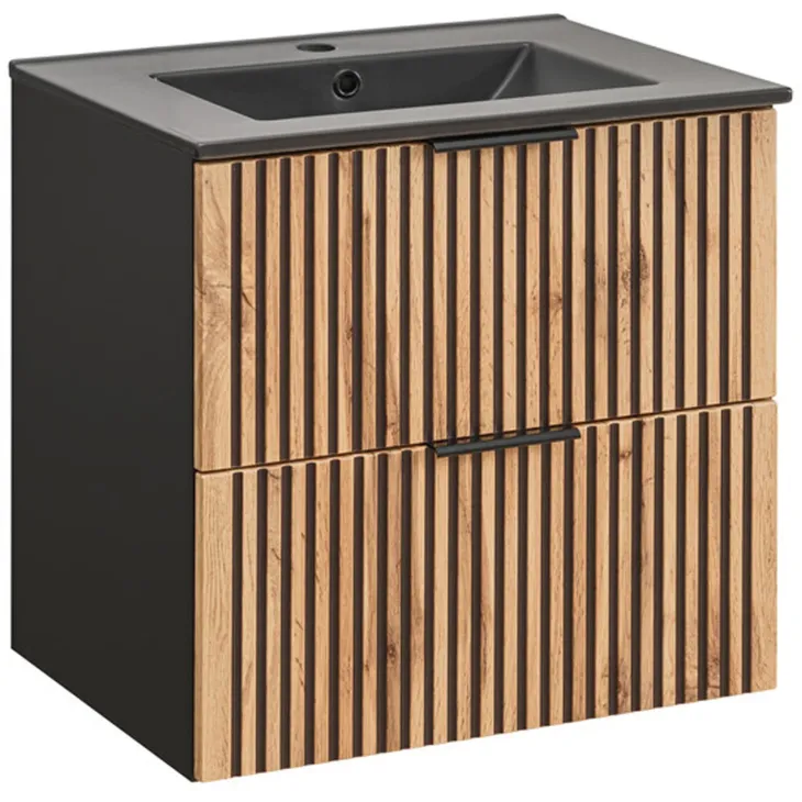 Mobile bagno sospeso 60 cm con lavabo nero da incasso quercia antracite Limpid