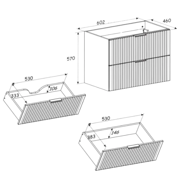 Mobile bagno sospeso 60 cm con lavabo nero da incasso quercia antracite Limpid