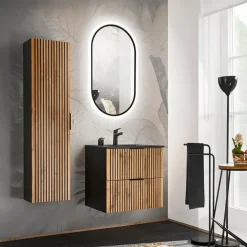 Mobile bagno sospeso 60 cm con lavabo nero da incasso quercia antracite Limpid
