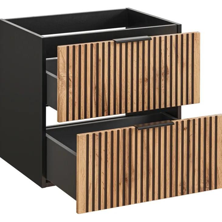 Mobile bagno sospeso 60 cm con lavabo nero da incasso quercia antracite Limpid