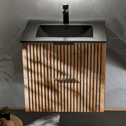 Mobile bagno sospeso 60 cm con lavabo nero da incasso quercia antracite Limpid