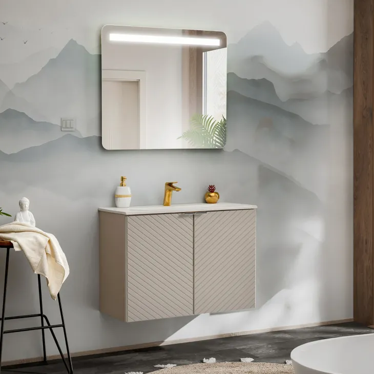 Mobile bagno sospeso 60cm con lavabo 2 ante beige cashmere Neutry