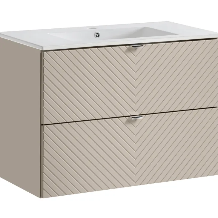 Mobile bagno sospeso 80cm con lavabo 2 cassetti beige cashmere Neutry