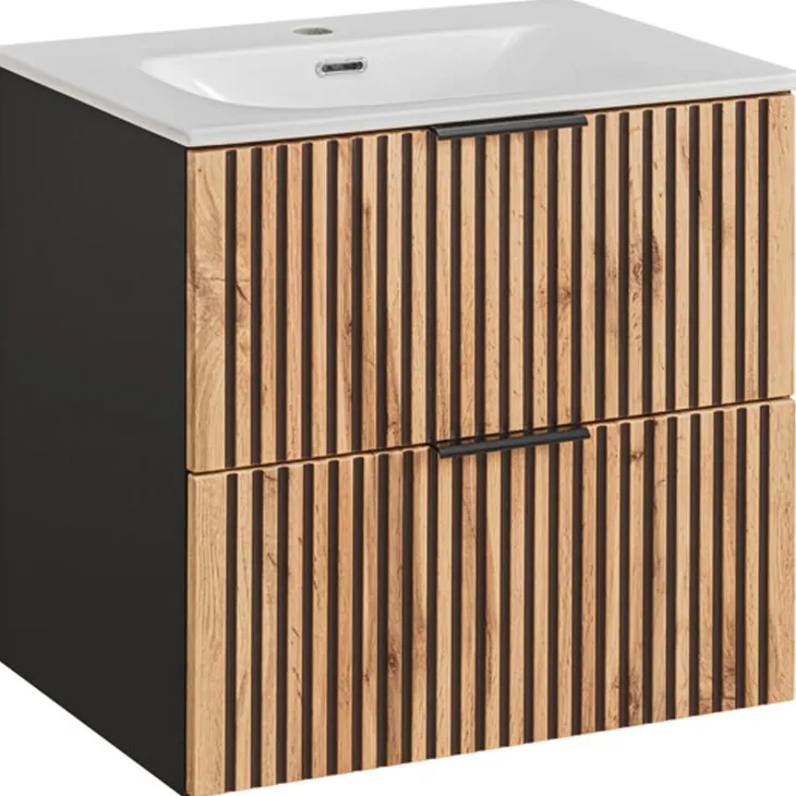 Mobile bagno sospeso 60 cm con lavabo quercia antracite Limpid